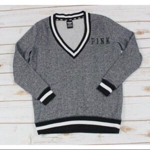 Victoria’s Secret PINK Gray V Neck Varsity Sweater